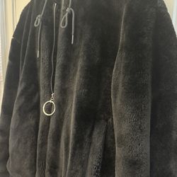  Winter Warm Fur Coat Hooded Furry Rabbit Fur Jacket Zipper Outwear 