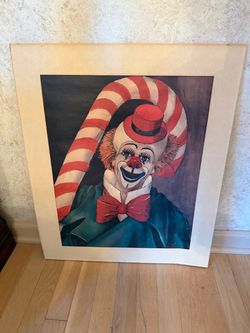 Red Skelton Candy Cane Clown Autograph 1970s Lithograph Signed 19.5"x24.0"