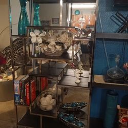 Chrome and black/Brown Wood Etageres