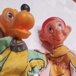 1950's  Hand Puppets Vintage Walt Disney Character Pluto Dopey