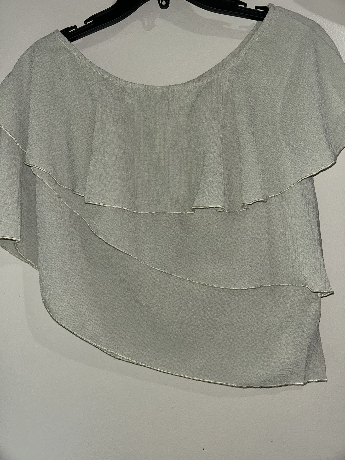 Peach Love California Small Pastel Green Asymmetrical Ruffled Blouse
