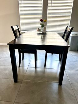 Dark Wood Dining Table with 2 Chairs – Good Condition