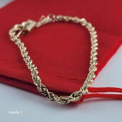 14K Yellow Gold Rope Link Bracelet with Barrel Clasp - Solid Gold!/ Pulsera de Oro con Eslabones de Cuerda! 👌🎁Post Tags: Pulsera de Oro