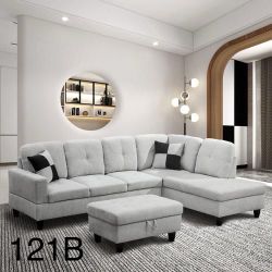 Light Gray Sectional Sofa Set And Ottoman
