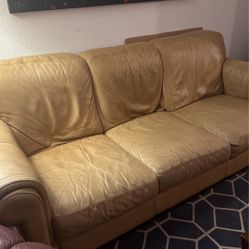 Beige Leather Couch 