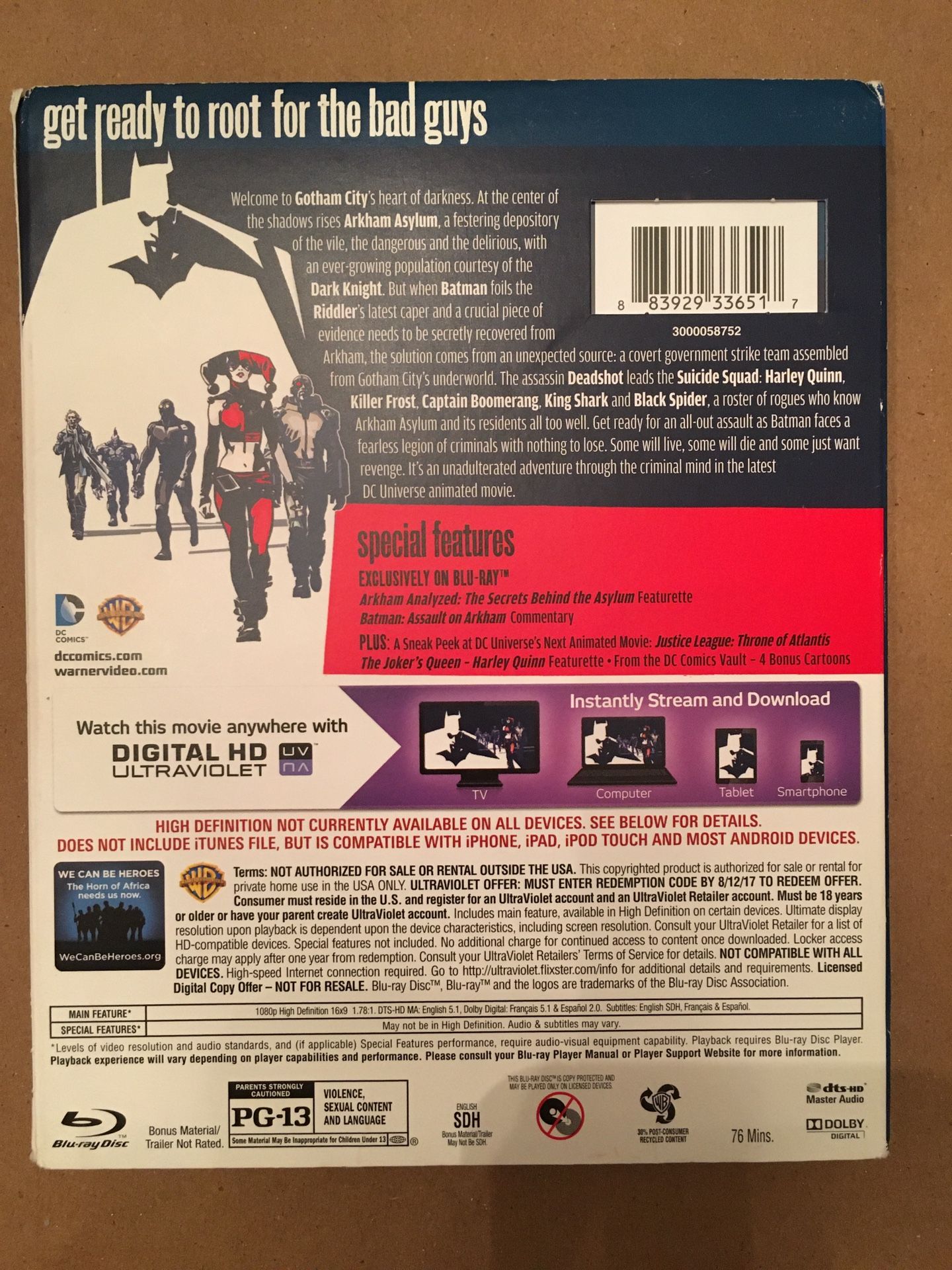 Batman: Assault on Arkham Blue Ray & DVD animated movie