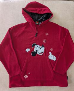 VTG Disney Mickey Unlimited S Red Christmas Mickey Mouse Snowflake Hoodie Fleece