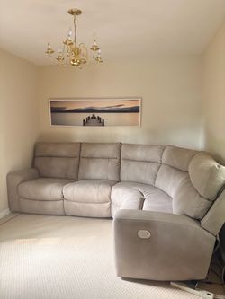 Light brown Leather Sectional Recliner Sofa