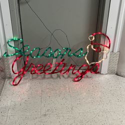 Vintage Mr. Christmas Light Sculpture "Seasons Greetings" w/Santa Face 48”x24"
