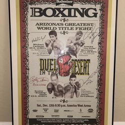 Boxing signed poster by 4 - De La Hoya, Carbajal, Morrison, Olson