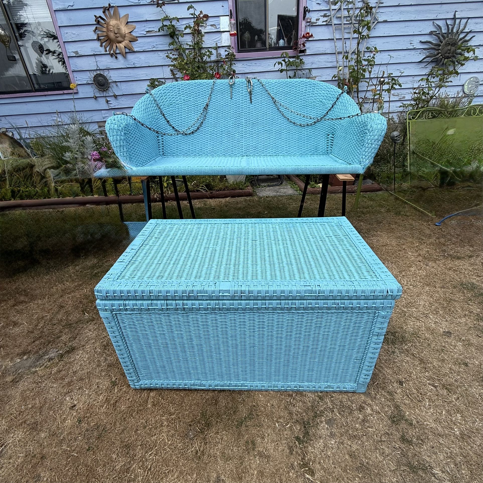 Wicker Porch Swing With Storage Chest