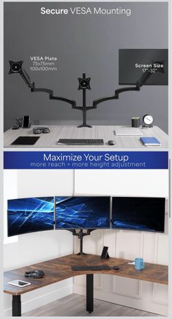 VIVO Triple Pneumatic Monitor Mount for 3 Screens up to 32 inches, Fully Adjustable, Heavy Duty Desk Stand with C-Clamp, Black, STAND-V300G