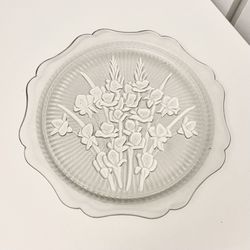 Jeannette Crystal in mint condition •Vintage Depression Clear Glass •Antique •Iris & Herringbone Pattern Plate •Diameter 12” 