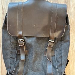 James Campbell Two Tone Leather and Canvas Backpack with Laptop Sleeve