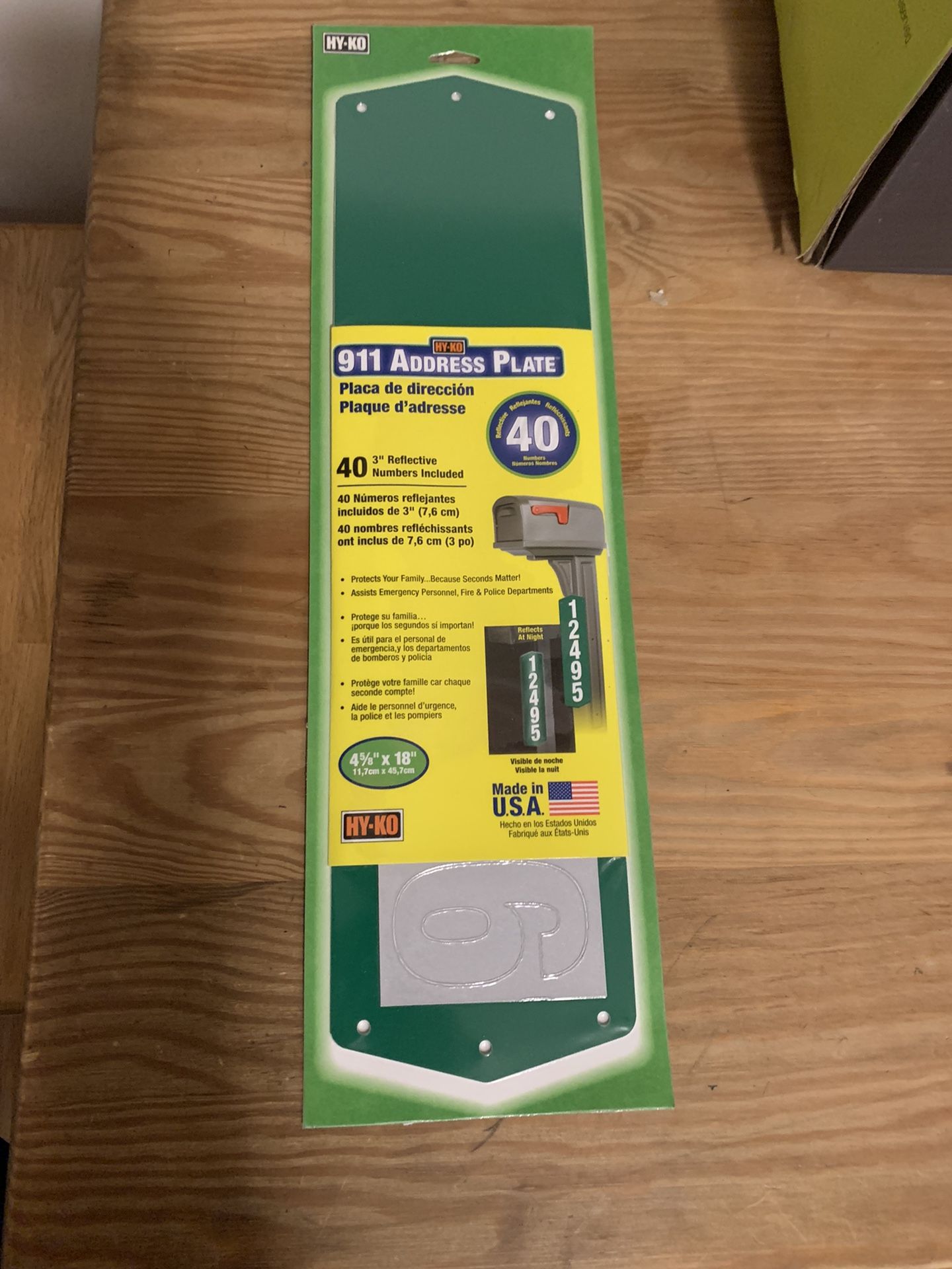 New Hy-Ko Products 911 Address Plate 4 5/8" X 18" (3" Numbers) Green, 1 Piece
