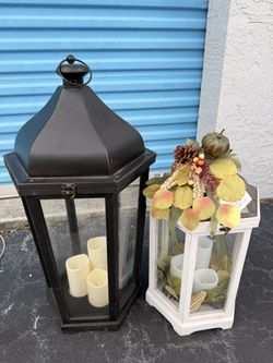 Large Decorative Lanterns with LED Candles – Set of 2