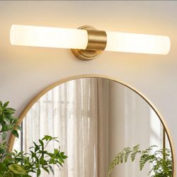 Brushed Gold Wall 22inch - 1PC Brushed Gold & Milky White Glass-Hardwired