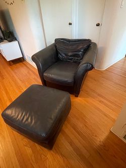 Brown leather chair & ottoman