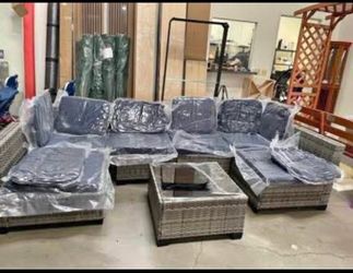 Assembled New 7 Piece Outdoor Patio Furniture Set PE Rattan Sectional Sofa with Coffee Table