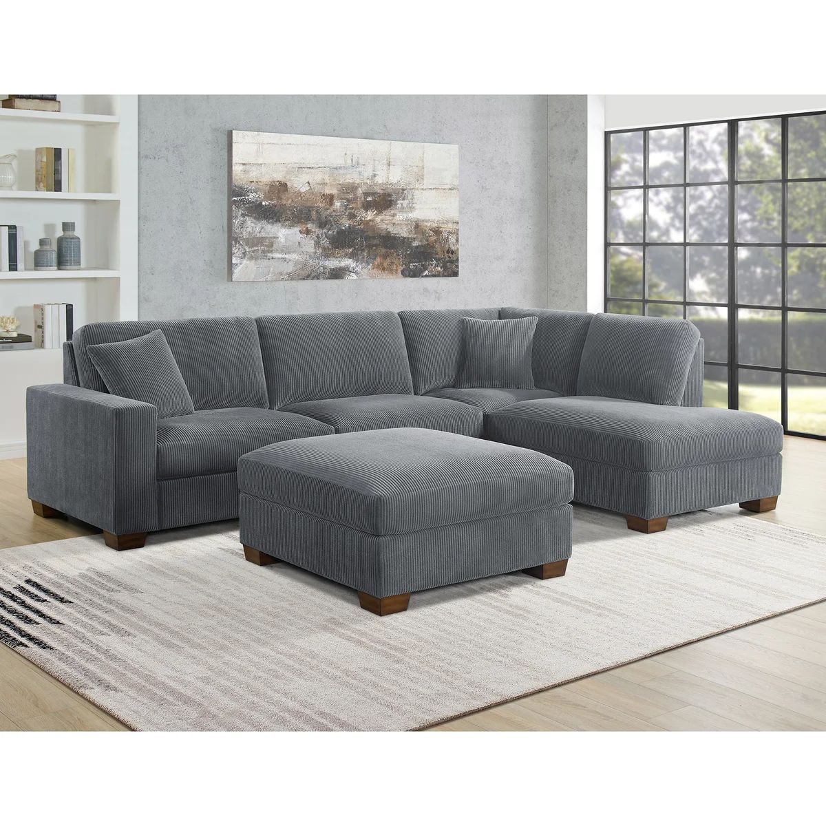 Thomasville Artesia Corduroy Fabric Sectional with Ottoman — Brand new in box
