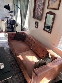 Brown Leather Tufted Sofa