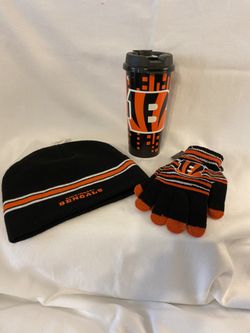 Cincinnati Bengals beanie gloves and cup