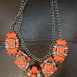 Orange and Silver Statement Necklace