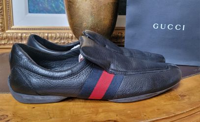 Men's GUCCI Black Leather Web Slip-on Loafers  10.5