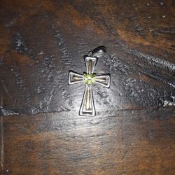 August Birthstone Silver and Gold Cross Pendant 