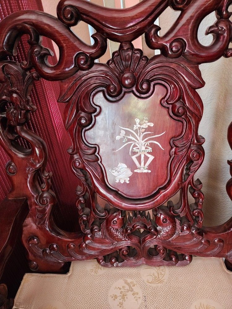 Beautifully carved Oriental wooden 1 Sofa and 2 side chairs