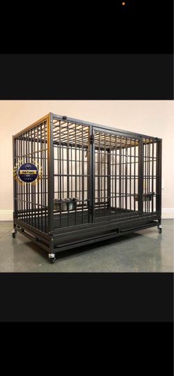 Heavy duty dog pet cage kennel size 48” XL folding style with grid tray and feeding bowls new in box