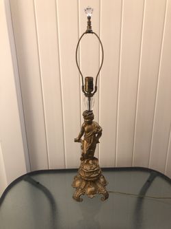Vintage Ornate Gilt Metal Cherub  Table Lamp Light 29" total H