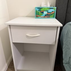 White Nightstand – 1 Drawer + Open Shelf