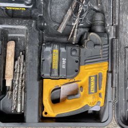 Dewalt 24 Volt  Rotary Hammer, Charger 2 Batteries And Misc Bits 