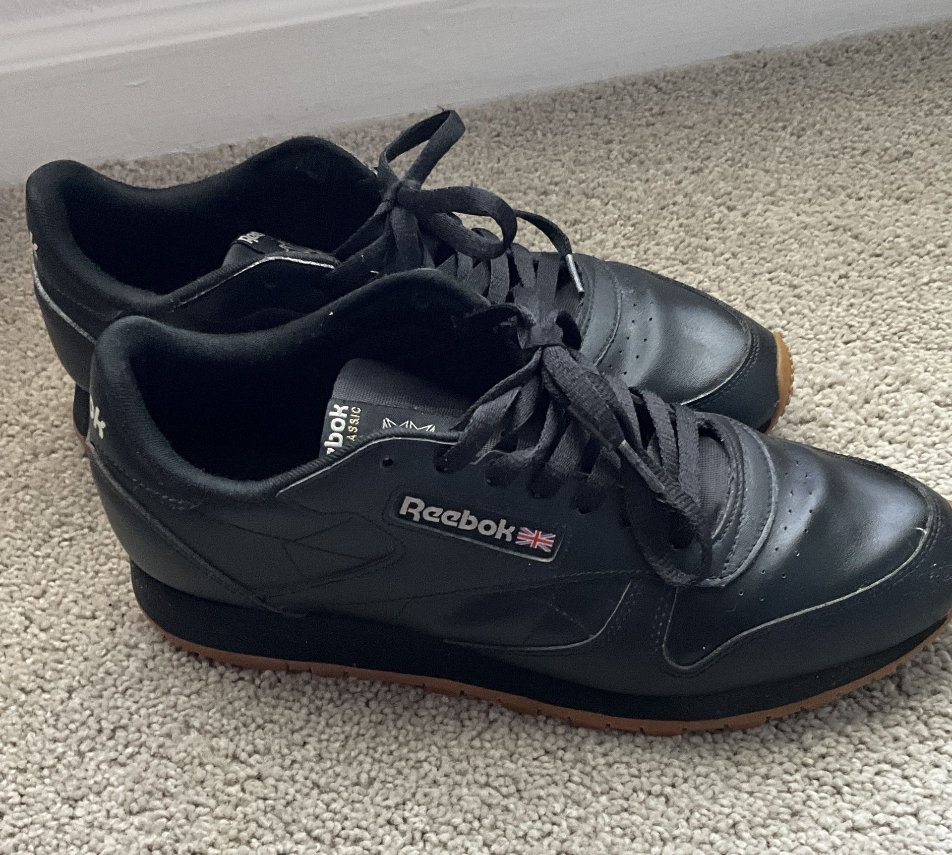 Reebok Classic Sneakers Mens Black Leather Casual Shoes Low Top Lace Up Size 11