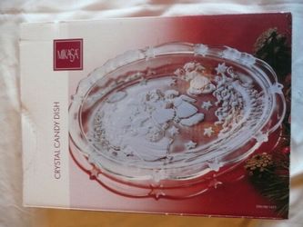 Mikasa Christmas Sweets Candy Dish - Crystal Glass Oval Plate with Angels, New in Box
