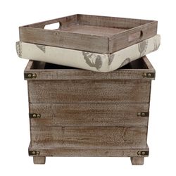 Hadley Weathered Storage Ottoman Beige - 15.75 x 15.75 x 15.75