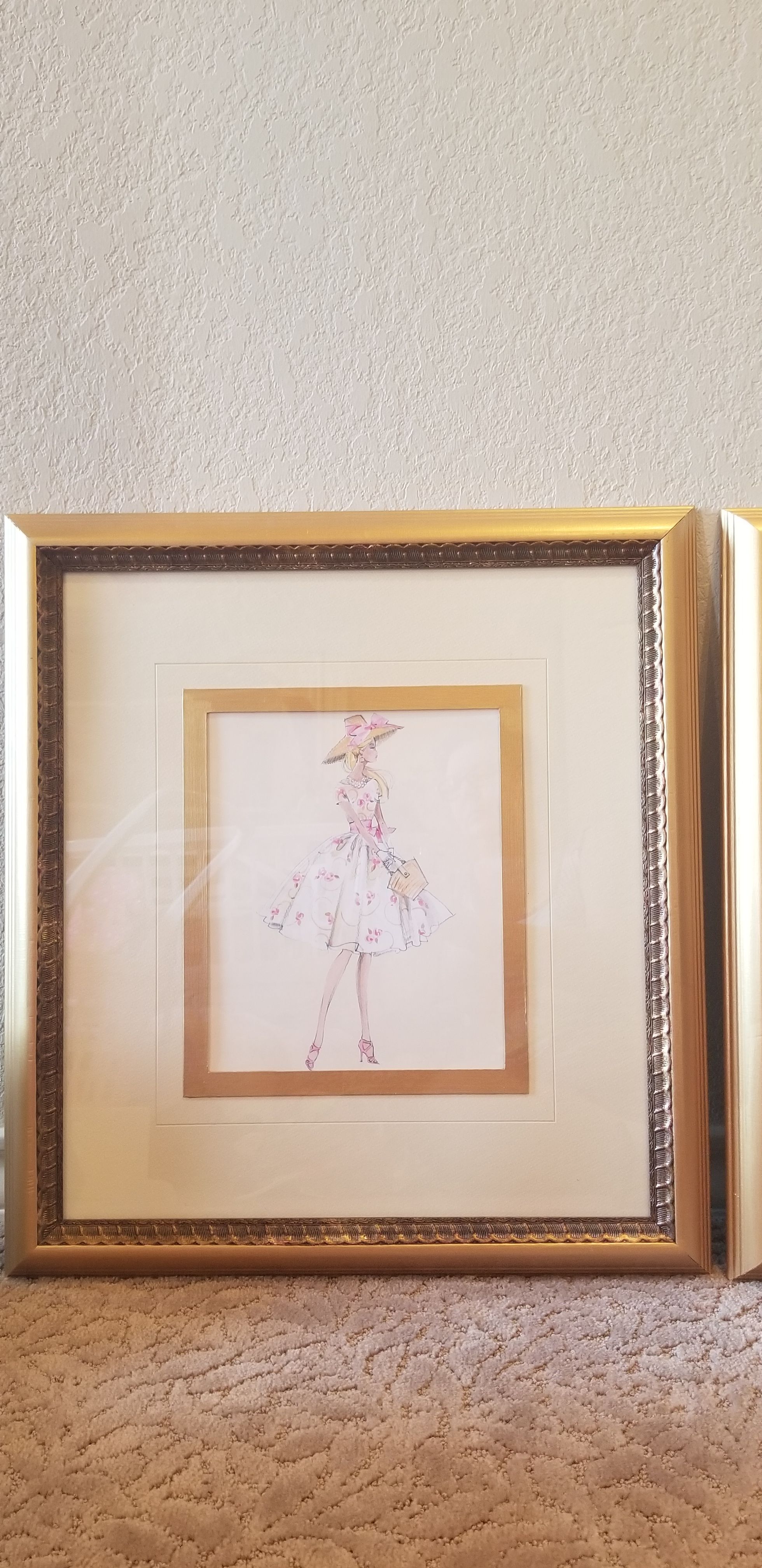 Barbie framed pictures art girls pink gold