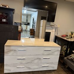 Queen size mattress and marble bed frame with matching dresser