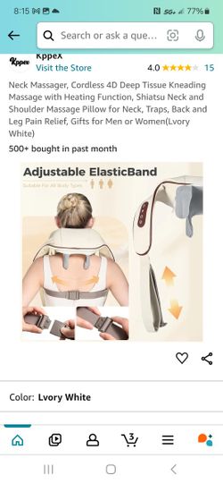 Neck Massager, Cordless 4D Deep Tissue Kneading Massage with Heating Function, Shiatsu Neck and Shoulder Massage Pillow for Neck, Traps, Back and Leg 