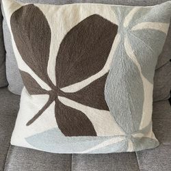 Authentic Judy Ross Designer Mid Century Modern Style Woven Light Blue and Brown On Cream Color Pillow with Down/Feather Fill