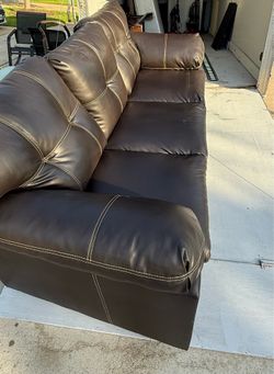 Modern Dark Brown Faux Leather Sofa – Excellent Condition