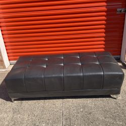 Modern Black Tufted Faux Leather Ottoman / Bench