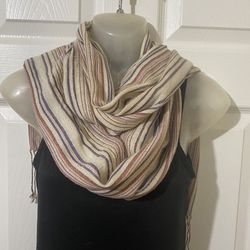 BEIGE STRIPED SCARF NECK HEAD WRAP HIJAB FRINGE 68x20 In RECTANGLE SHAWL NEUTRAL   This beige striped scarf is perfect for women who want to add a tou