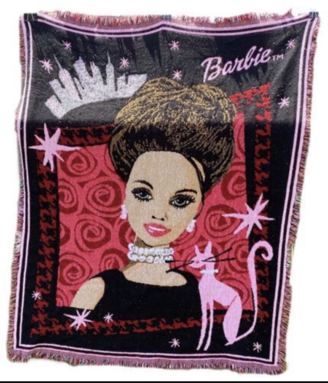Vintage Barbie in the City Woven Tapestry Throw Blanket