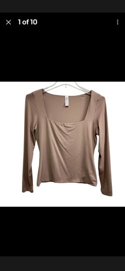 90 Degree by Reflex Shirt Womens XL Antler Contour Ocean Square Neck Long Sleeves