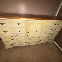 vintage Burlington House Furniture Lexington dresser featuring a cream-colored finish with a pine top
