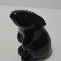 Baccarat France 3.4" Bunny Rabbit Black Art Glass Figurine Paperweight
