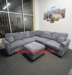 Corduroy Sectional sofa with ottoman