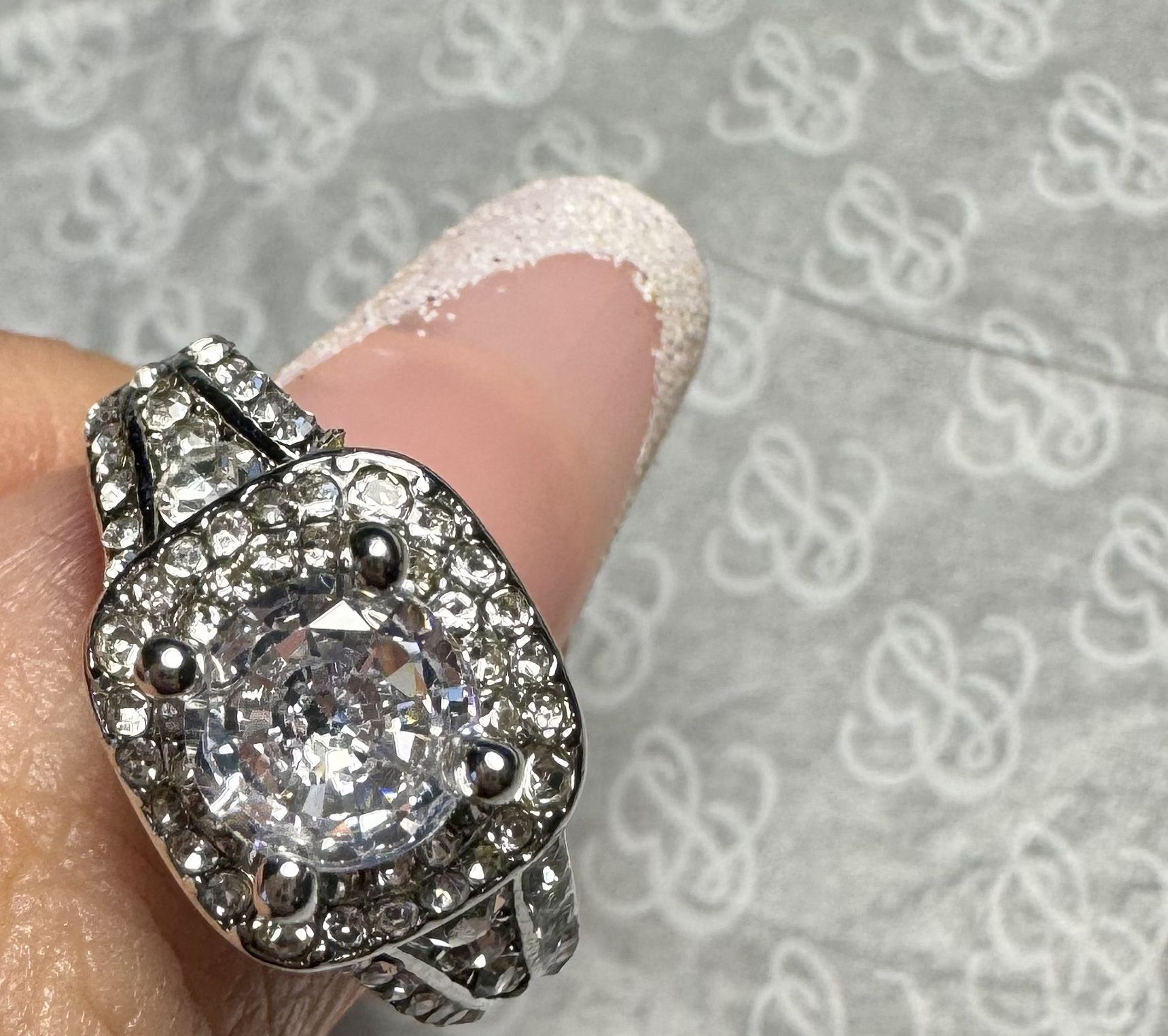 Ring Cubic Zirconia Double Layer Engagement Style Ring 